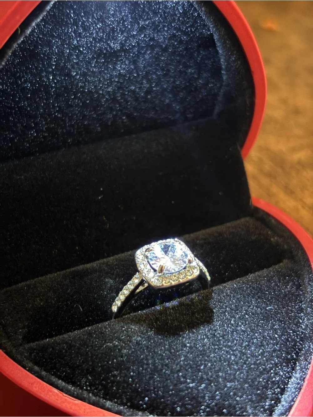 Silver Halo Cushion-Cut Cubic Zirconia Engagement Ring - Silver